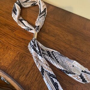 Chic Black, White & Cream Loop Scarf with Gold-Tone Ring